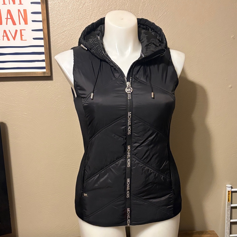 Michael Kors Black Hooded Quilted Puffer Vest